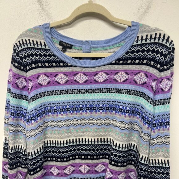 Talbots Plus Size 2X Fair Isle Sweater Pastel Stripes Crewneck Wool Blend - Picture 2 of 8